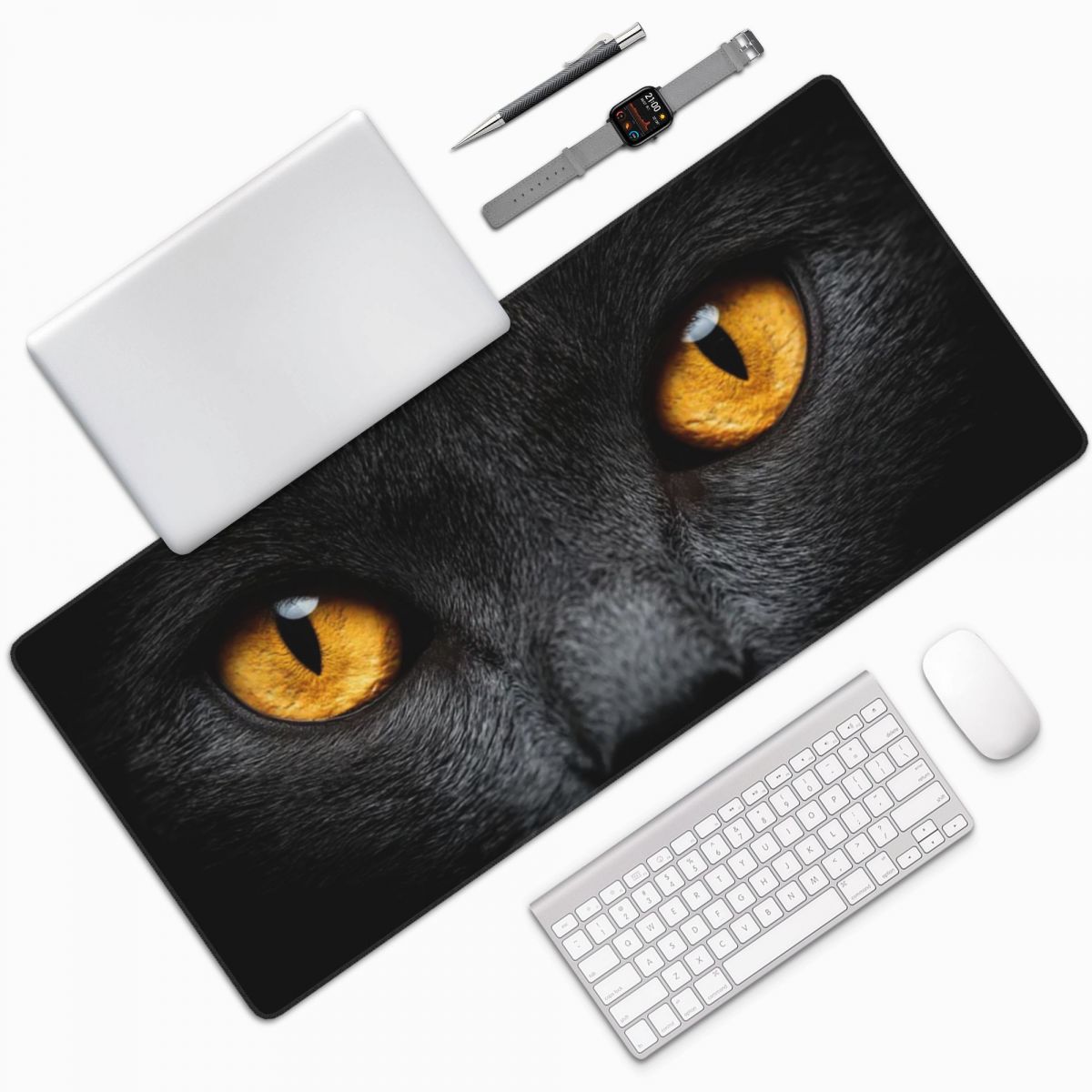 Yellow Laptop Accessories - Schwarzes Katzengesicht und gelbe Augen, großes