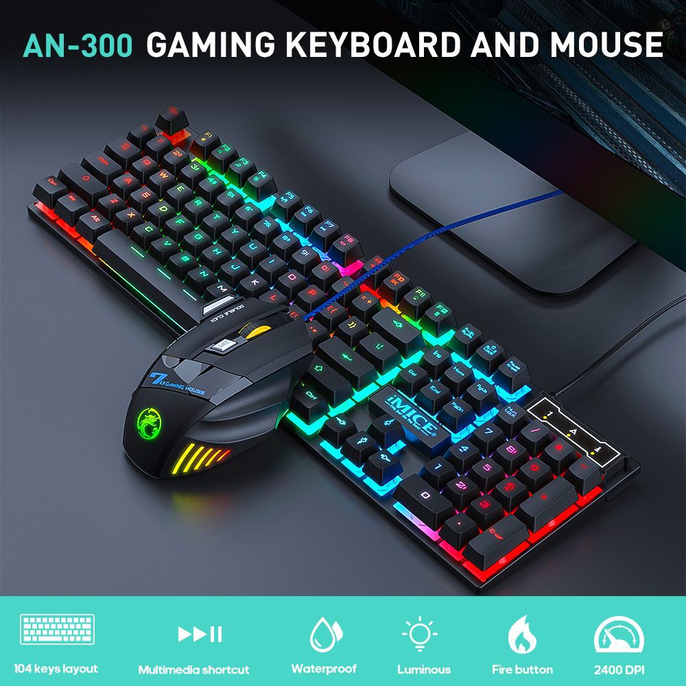 Laptop Accessories Combo Set - Wasserdichtes, leuchtendes, kabelgebundenes Gaming-Tastatur-Set, RGB-Hintergrundbeleuchtung, ergonomisches