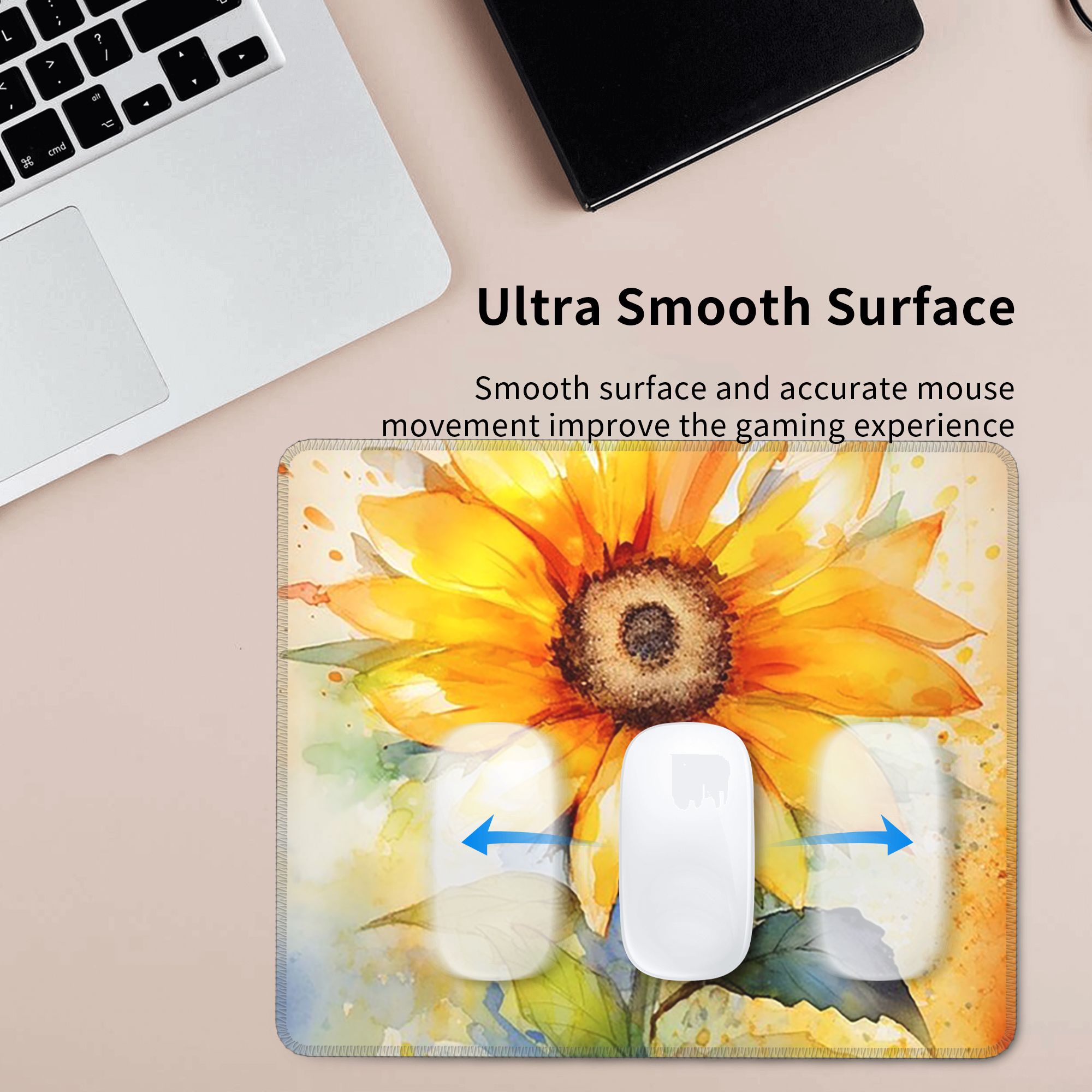Yellow Laptop Accessories - Aquarell-Sonnenblume, leuchtend gelbes Blumen-Mauspad, Computer-Tastatur-Mauspad, Laptop-Schreibtischunterlage,